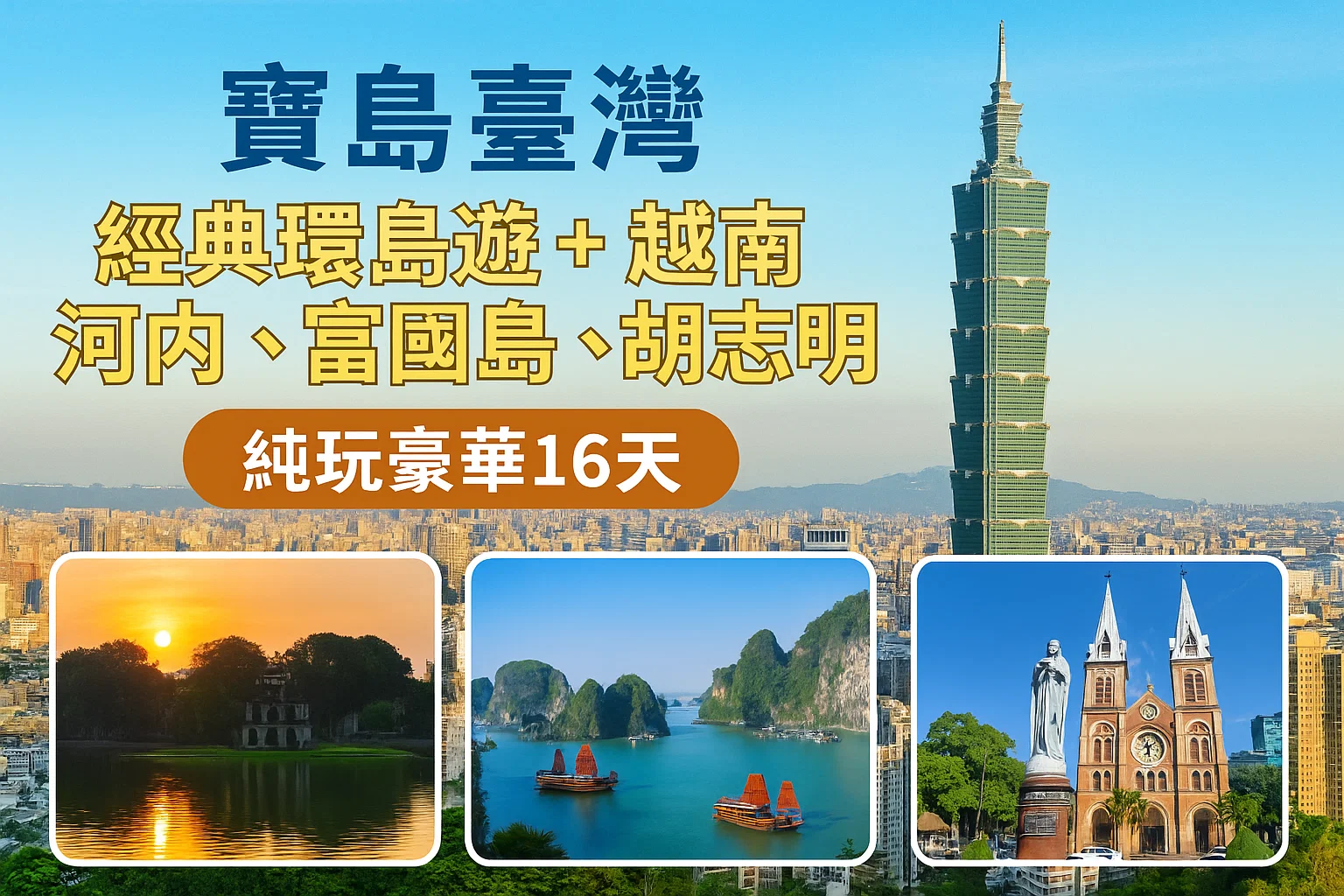 寶島臺灣 經典環島遊+越南河內 富國島  胡志明  純玩豪華16天